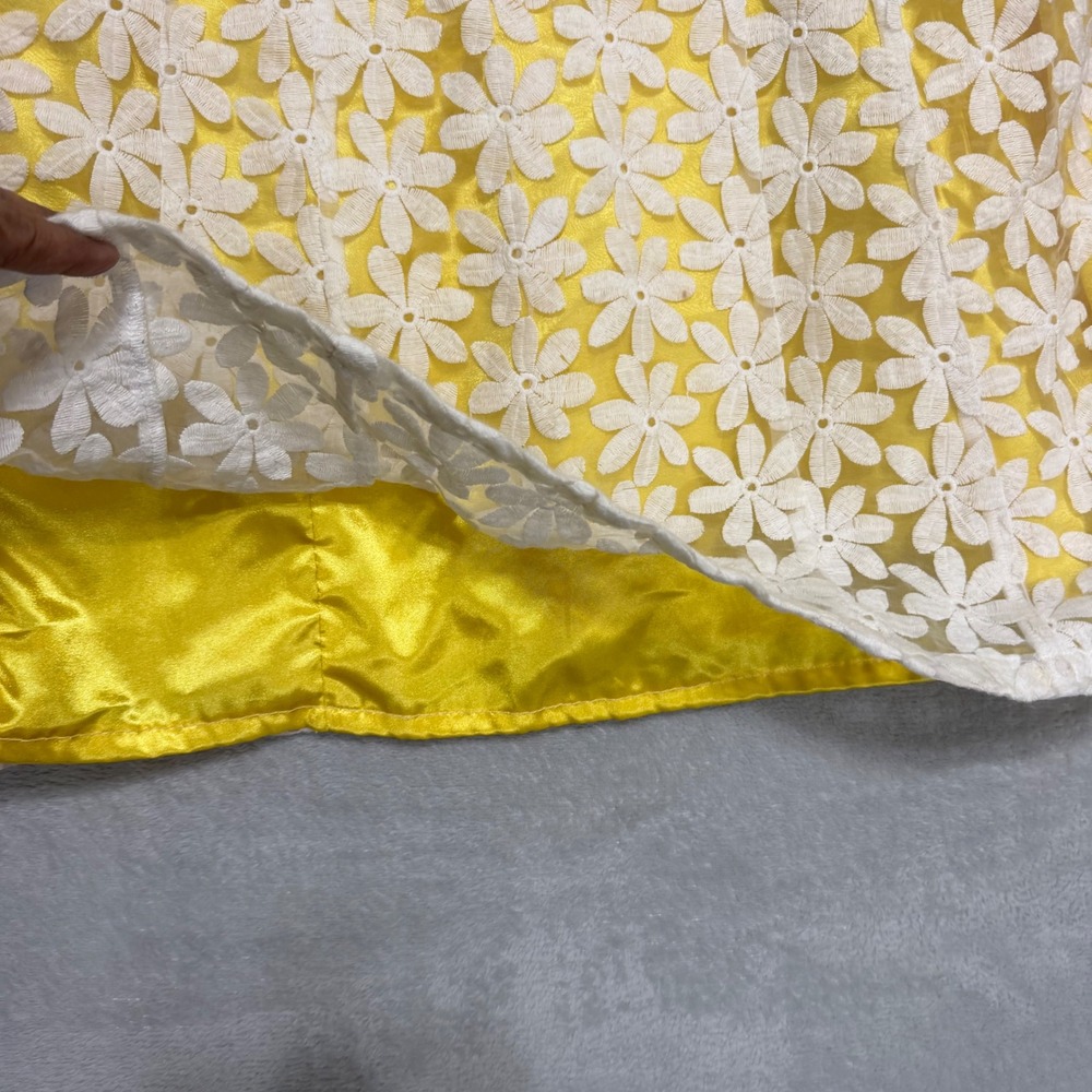 Cremieux A-Line Dress Womens 12 Yellow White Floral Lace Sleeveless Mod Mini - Picture 5 of 11